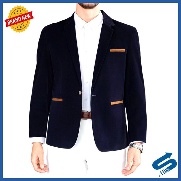 Slim Fit Corduroy Blazer Sport Coat One Button Notch Lapel Casual